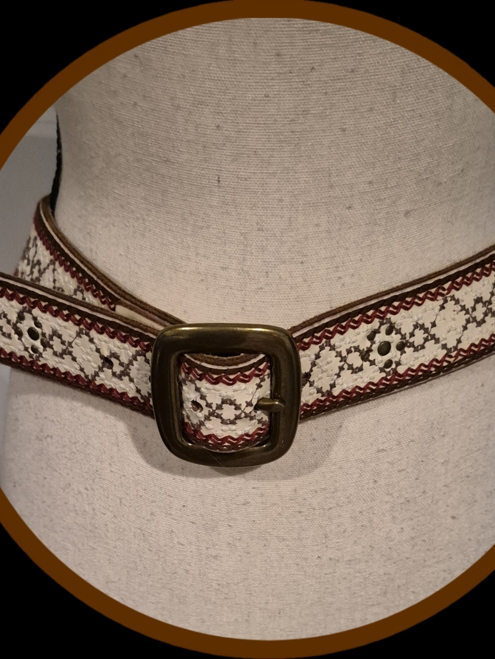 Lucky Brand Boho/Western Style Belt w/Woven Embroidered Ovetlay & Brass Buckle